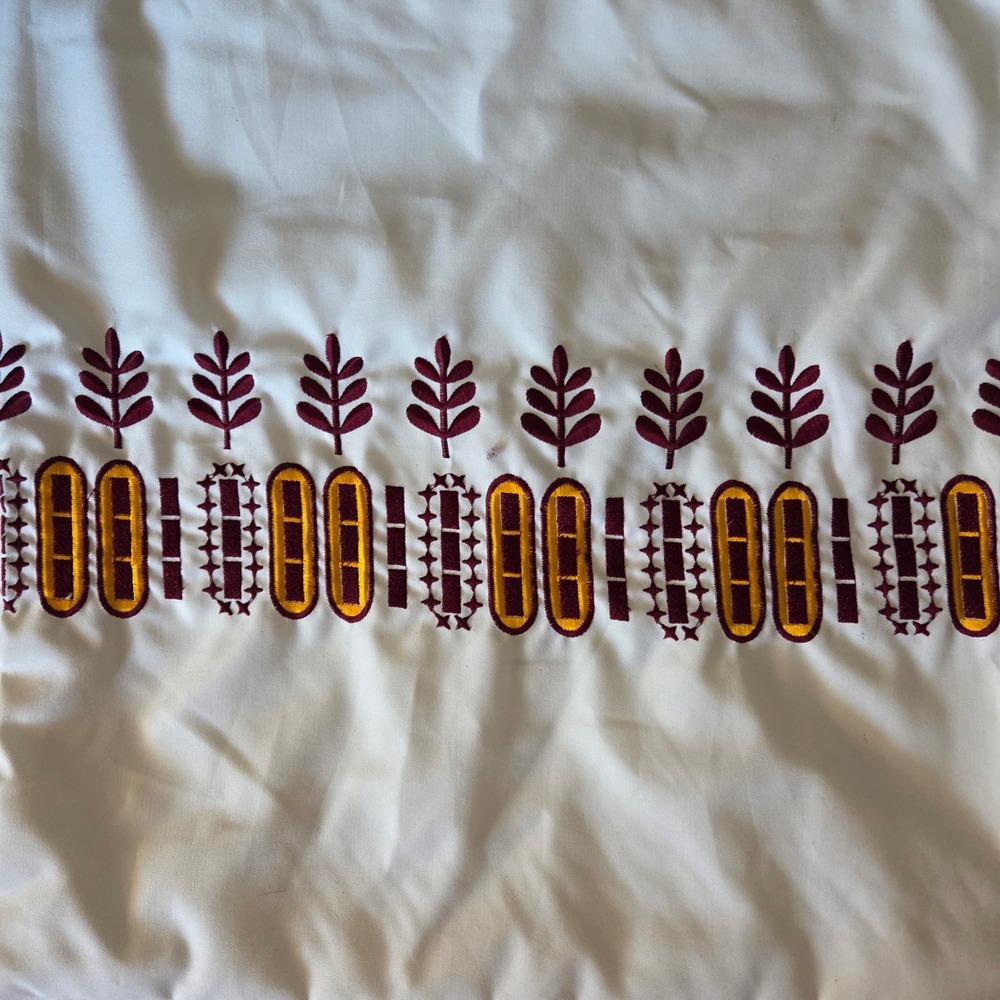 The Rug Market Embroidered‎ Decorative Pillow Cover Ivory, Gold, Burgundy Accent